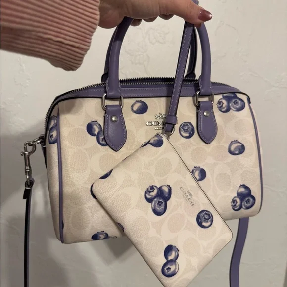 Coach Blueberry Rowan and wristlet matching set - Picture 2 of 7